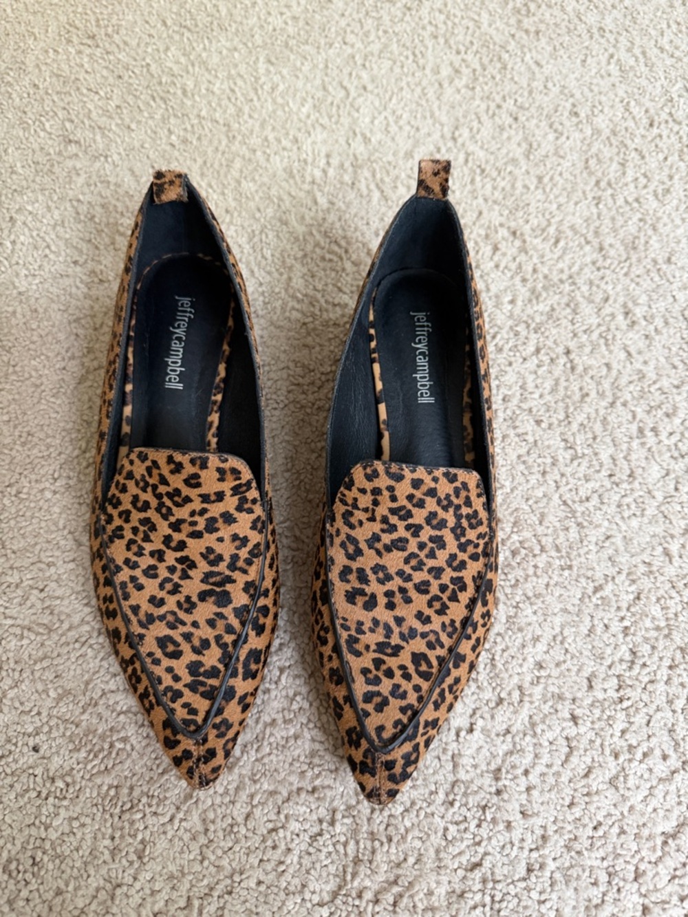 Jeffrey Campbell Leopard-Print Pointed Loafers in Tan and Black